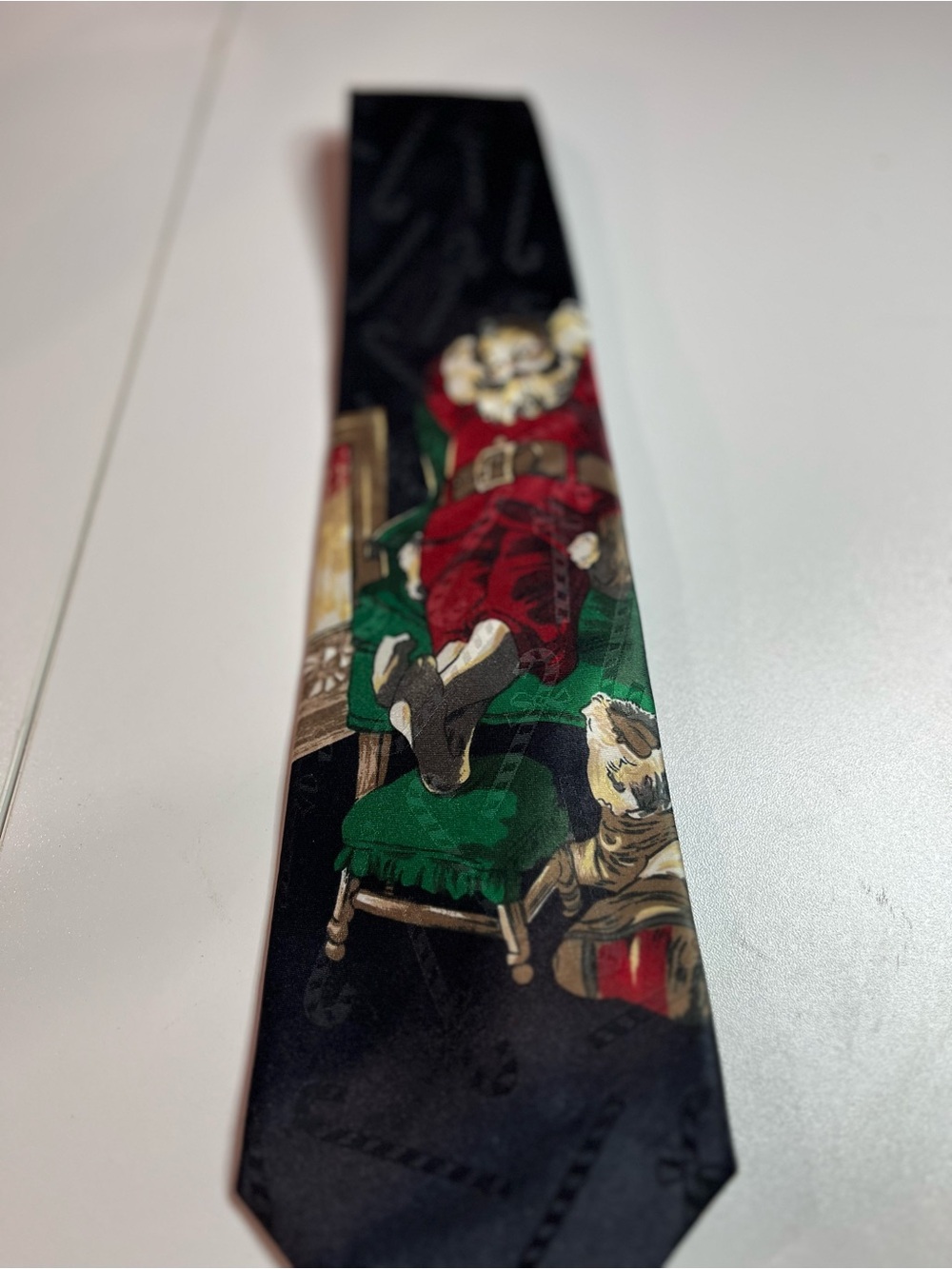 Hallmark Black Tie with Red and Green Santa Motif